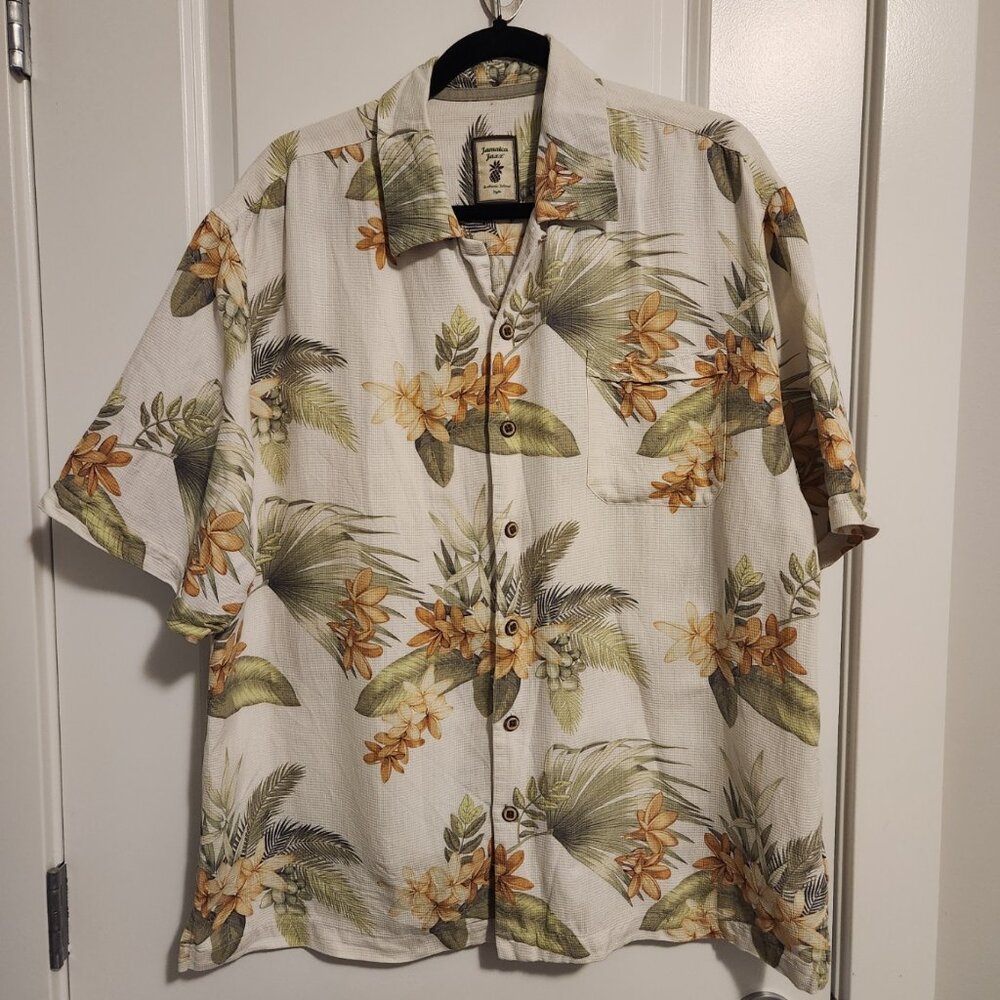 Men's Jamaica Jaxx 100% Silk Short Sleeve Button Down Shirt - Size L - Tropical